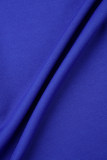 ロイヤルブルーのエレガントなソリッドパッチワークフォールドジッパーOネックペンシルスカートドレス