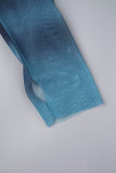 Blue Casual Print Patchwork Zipper O Neck Skinny Jumpsuits