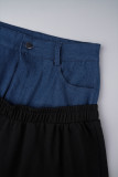 Pantalones de patchwork con altavoz de cintura alta con corte de bota y cremallera en contraste con botones de bolsillo universitarios negros