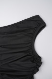 Черные сексуальные однотонные лоскутные платья с юбкой на одно плечо и запахом