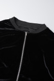 Tasca patchwork nera casual con cerniera o collo manica lunga in due pezzi