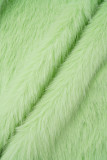 Fluoreszierende grüne, lässige, einfarbige Strickjacke mit Umlegekragen