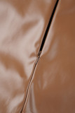 Braune, süße, solide Patchwork-Schnalle, hohe Öffnung, normale, gerade, einfarbige Hose mit hoher Taille