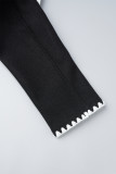 Zwarte casual effen bandage patchwork contrasterende kraag bovenkleding