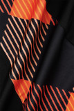 Mandarinenrot, eleganter Aufdruck, Patchwork-Reißverschluss, asymmetrischer Kragen, A-Linie, Plus-Size-Kleider