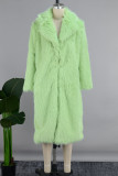Fluorescent Green Casual Solid Cardigan Turndown Collar Outerwear