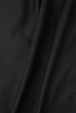 ブラック セクシー ソリッド パッチワーク フォールド ワンショルダー ラップ スカート ドレス