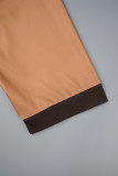 Patchwork con stampa elegante marrone scuro o collo A Line Plus Size Due pezzi