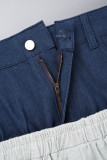 Botões de bolso cinza claro faculdade patchwork contraste zíper bota corte cintura alta alto-falante patchwork bottoms