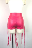 Pink Sexy Solid Tassel Patchwork Cross Straps Zipper Weave Skinny Low Waist Conventional Solid Color Bottoms