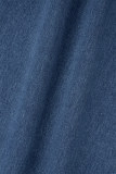 Vaqueros de mezclilla sueltos de cintura alta con cremallera de patchwork liso elegante azul