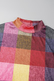 Robes de jupe une étape multicolores décontractées en patchwork de blocs de couleurs fendues avec ceinture à col rond