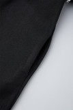 Черная повседневная однотонная верхняя одежда в стиле пэчворк с контрастным отложным воротником