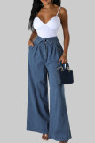 Blue Elegant Solid Patchwork Zipper High Waist Loose Denim Jeans