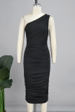 Robes de jupe enveloppées noires sexy solides en patchwork pliables à une épaule