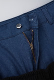 Botones de bolsillo de patchwork universitario gris claro Cremallera en contraste Corte de bota Pantalones de patchwork con altavoz de cintura alta