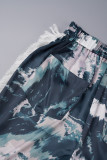 Blaue Street-Print-Quaste-Patchwork-Taschenknöpfe, Reißverschluss, normale mittlere Taille, weites Bein, voll bedruckte Hose