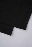 Schwarze College-Patchwork-Taschenknöpfe, kontrastierender Reißverschluss, Boot-Cut-Patchwork-Hose mit hoher Taille und Lautsprecher