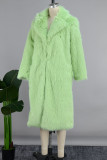 Cárdigan liso casual verde fluorescente Ropa de abrigo con cuello vuelto