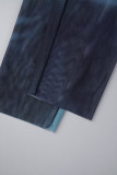 Combinaisons skinny bleues décontractées à imprimé patchwork et fermeture éclair à col rond