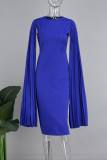 Королевские синие элегантные однотонные лоскутные платья-юбки-карандаши с застежкой-молнией и круглым вырезом
