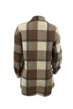 Rose Red Casual Plaid Patchwork Buckle Turndown Collar Plus Size Overcoat