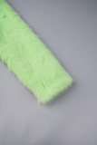 Флуоресцентно-зеленый повседневный однотонный кардиган с отложным воротником, верхняя одежда