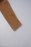Kaki Elegant Solid Bandage Patchwork Cardigan Krage Långärmad Två delar