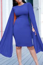 Королевские синие элегантные однотонные лоскутные платья-юбки-карандаши с застежкой-молнией и круглым вырезом