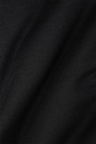 Zwart casual effen kwastje patchwork losse middentaille rechte effen kleur broek