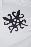 Белый Повседневный Принт Лоскутное шитье Карман на молнии Воротник с капюшоном Длинный рукав Из двух частей