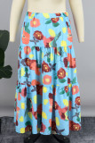 Blå Sweet Floral Patchwork Cake Skirt Plus Size