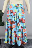 Синяя юбка в стиле пэчворк с милым цветочным принтом, большие размеры