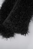 Zwart casual effen kwastje patchwork losse middentaille rechte effen kleur broek