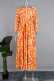 Tangerine élégant imprimé pansement Patchwork fermeture éclair col rond robes imprimées