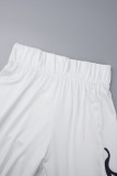 Blanc décontracté imprimé Patchwork cordon de serrage poche fermeture éclair col à capuche manches longues deux pièces