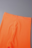 Orange Casual Solid Hollowed Out Patchwork Skinny High Waist Pencil Solid Color Bottoms
