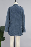 Blue Street Solid Buckle Cardigan Collar Long Sleeve Mid Waist Double-breasted Denim Jacket