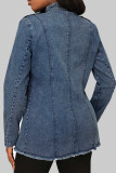 Синяя джинсовая куртка со средней талией и кардиганом с однотонной пряжкой и воротником-стойкой Blue Street