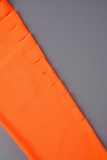 Orange Casual Solid Hollowed Out Patchwork Skinny High Waist Pencil Solid Color Bottoms