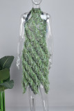 Зеленые сексуальные лоскутные прозрачные платья с открытой спиной и лямкой на шее, нерегулярные платья