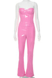 Pink Sexy Solid Patchwork Zipper Strapless Sleeveless Two Pieces Tube Tops And Pants Sets