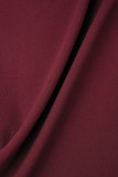Vinröd Elegant tryckt Patchwork-knappar slits med rosett O-hals Pennskjolklänningar