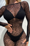 Zwarte sexy luipaard uitgeholde patchwork lingerie
