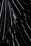 Zwart sexy patchwork heet boren doorzichtige split O-hals lange jurkjurken