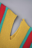 Khaki Street Color Block évidé Patchwork Fente Cardigan Col Vêtements d'Extérieur