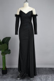 Schwarze, sexy, formelle, solide Patchwork-Kleider mit rückenfreiem, trägerlosem, langem Kleid und Schlitz