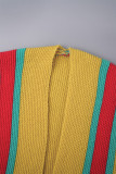 Yellow Street Color Block urholkat Patchwork Slit Cardigan Krage Ytterkläder