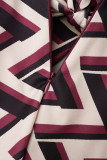 Bordeauxrode elegante print patchwork knopen split met strik O-hals kokerrokjurken