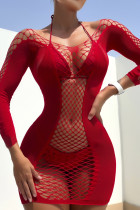 Rode sexy stevige uitgeholde patchwork lingerie